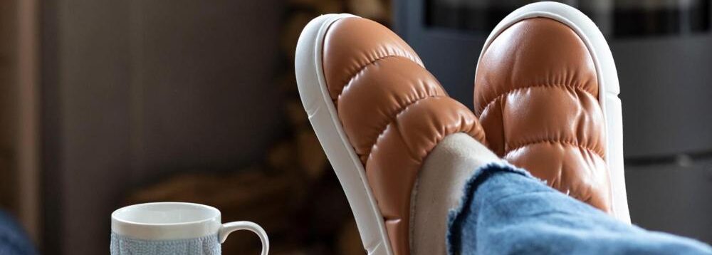 A person sitting with their feet up.