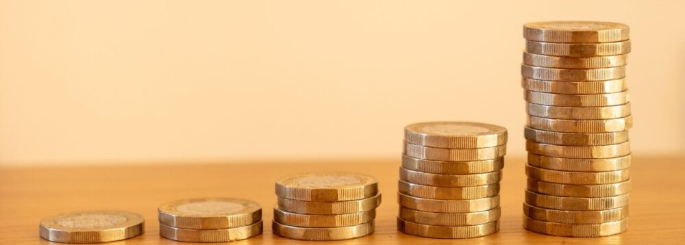 Stacks of £1 coins.