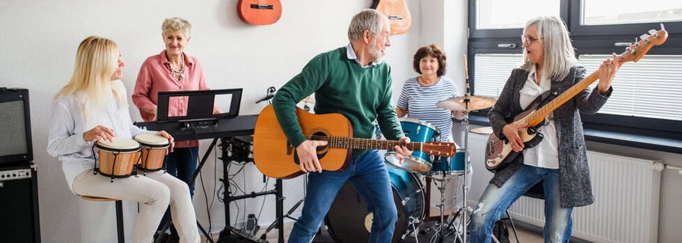 A group of people playing instruments.